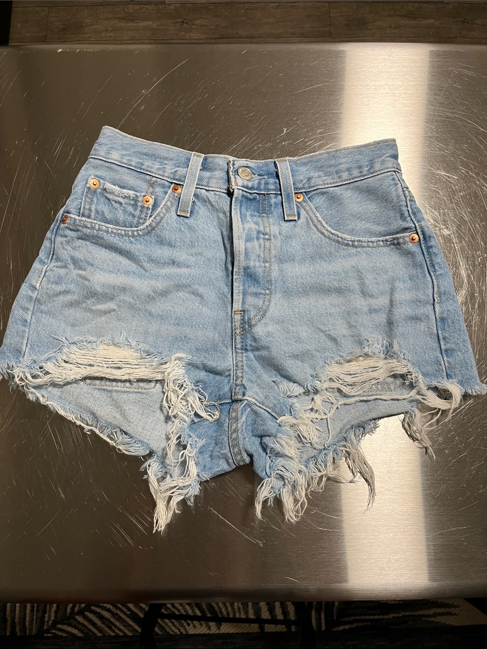 Levi's Light Blue Distressed High-Waist Denim Shorts